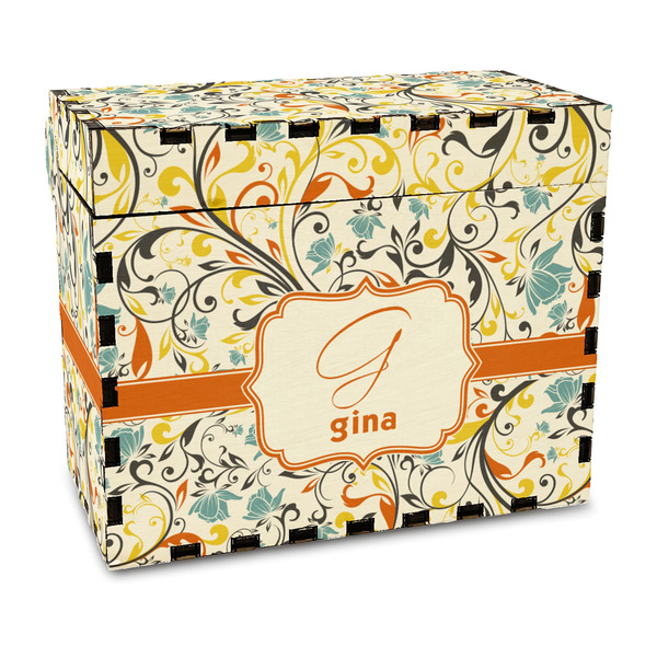 Custom Swirly Floral Wood Recipe Box - Full Color Print (Personalized)