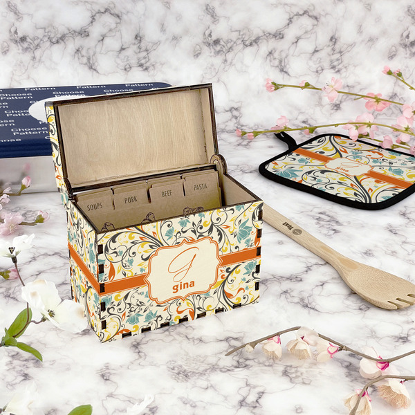Swirly Floral Recipe Box - Full Color - In Context