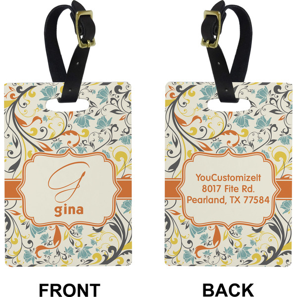 Swirly Floral Rectangle Luggage Tag (Front + Back)