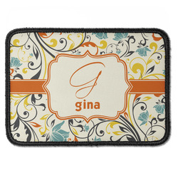Swirly Floral Iron On Rectangle Patch w/ Name and Initial