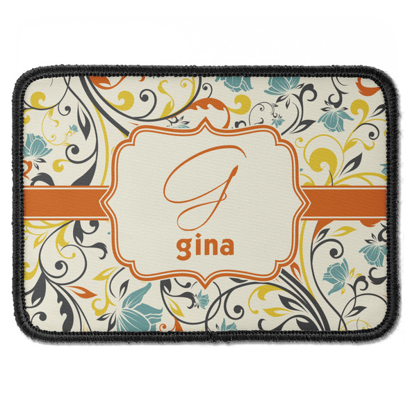 Custom Swirly Floral Iron On Rectangle Patch w/ Name and Initial