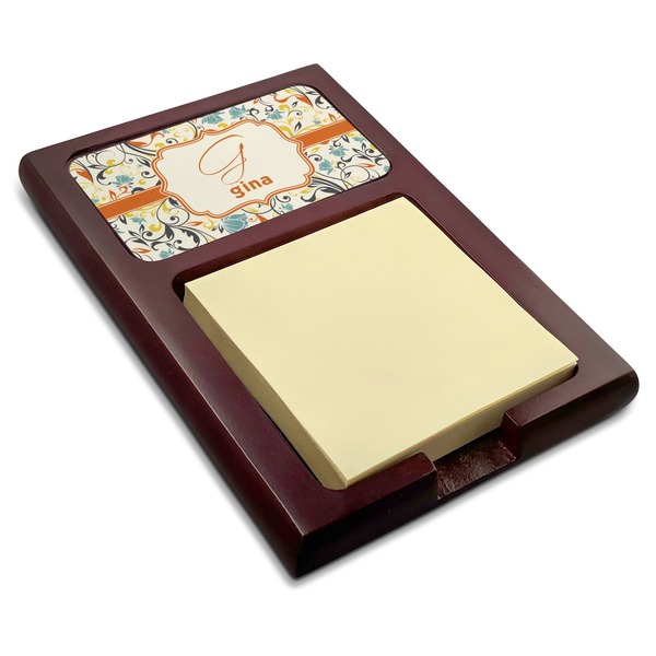 Custom Swirly Floral Red Mahogany Sticky Note Holder (Personalized)