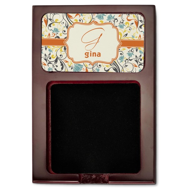 Swirly Floral Red Mahogany Sticky Note Holder - Flat