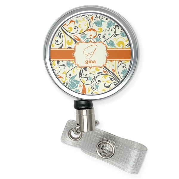 Custom Swirly Floral Retractable Badge Reel (Personalized)