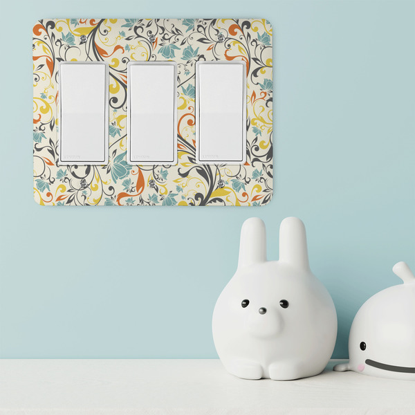 Swirly Floral Rocker Light Switch Covers - Triple - IN CONTEXT