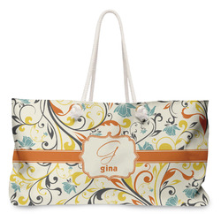 Swirly Floral Large Tote Bag with Rope Handles (Personalized)
