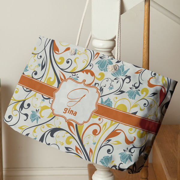 Swirly Floral Large Rope Tote - Life Style