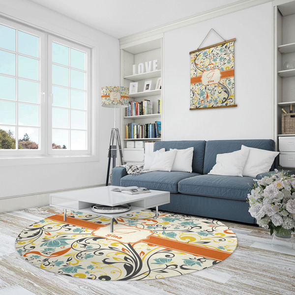 Swirly Floral Round Area Rug - IN CONTEXT