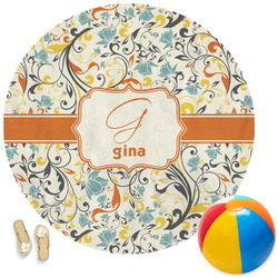 Swirly Floral Round Beach Towel (Personalized)