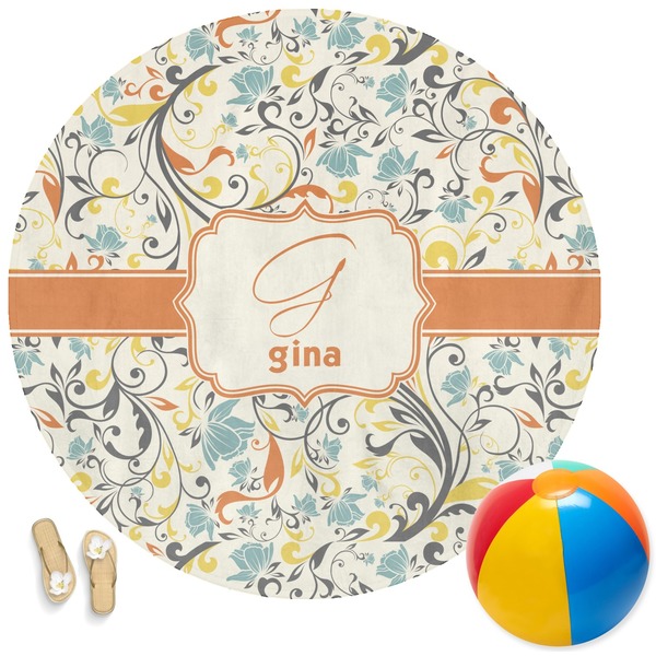 Custom Swirly Floral Round Beach Towel (Personalized)