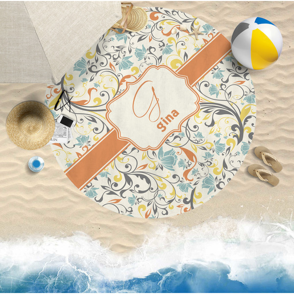Swirly Floral Round Beach Towel Lifestyle