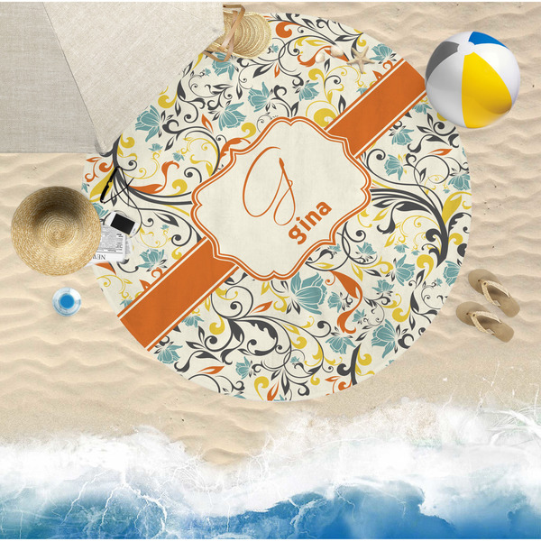 Swirly Floral Round Beach Towel Lifestyle