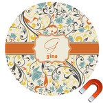 Swirly Floral Round Car Magnet - 6" (Personalized)
