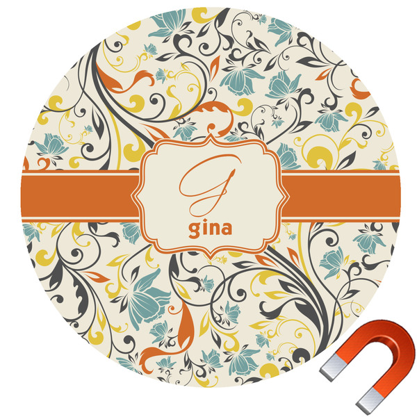 Custom Swirly Floral Round Car Magnet - 10" (Personalized)