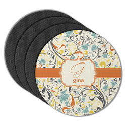 Swirly Floral Round Rubber Backed Coasters - Set of 4 (Personalized)
