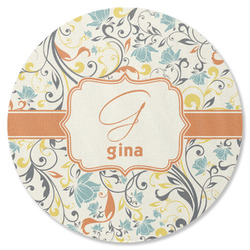 Swirly Floral Round Rubber Backed Coaster (Personalized)
