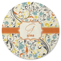 Swirly Floral Round Rubber Backed Coaster (Personalized)