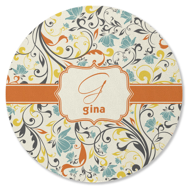 Swirly Floral Round Coaster Rubber Back - Single