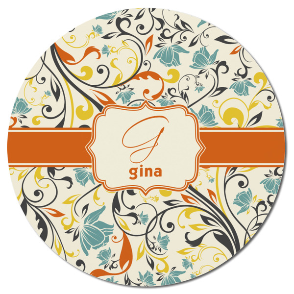 Swirly Floral Round Fridge Magnet - FRONT