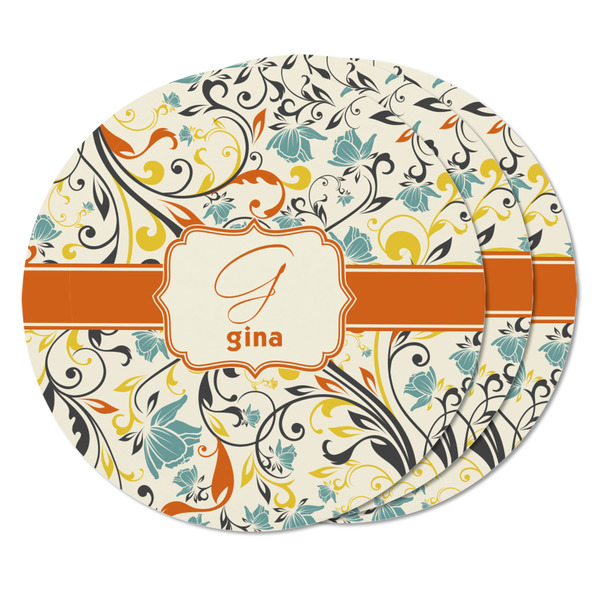 Swirly Floral Round Fridge Magnet - THREE
