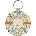 Swirly Floral Round Plastic Keychain (Personalized)