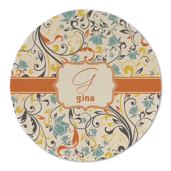 Swirly Floral Round Linen Placemats - FRONT (Double Sided)