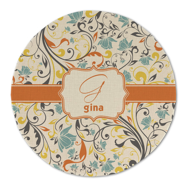 Custom Swirly Floral Round Linen Placemat - Single Sided (Personalized)