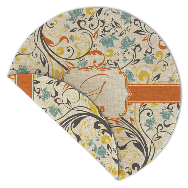 Swirly Floral Round Linen Placemats - Front (folded corner double sided)