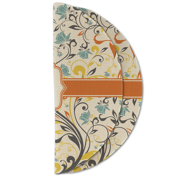 Swirly Floral Round Linen Placemats - HALF FOLDED (double sided)