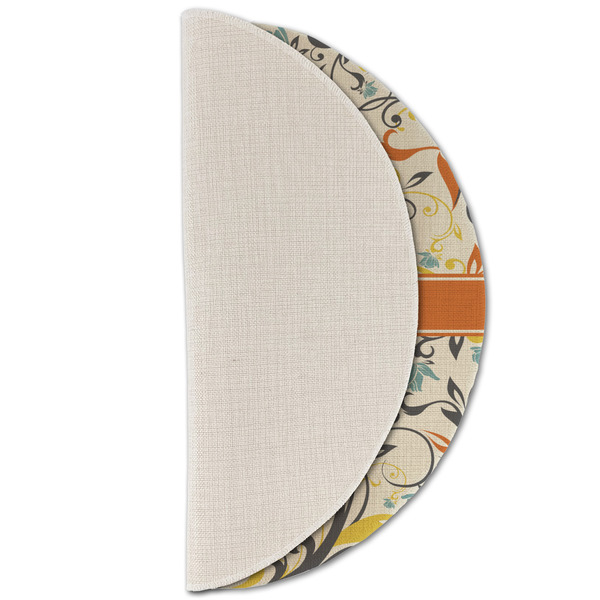 Swirly Floral Round Linen Placemats - HALF FOLDED (single sided)