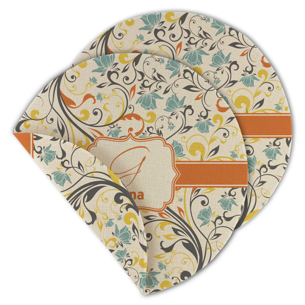 Custom Swirly Floral Round Linen Placemat - Double Sided (Personalized)