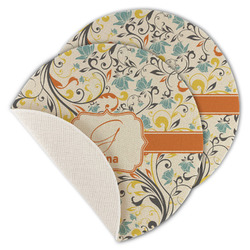 Swirly Floral Round Linen Placemat - Single Sided - Set of 4 (Personalized)