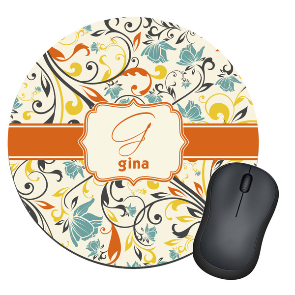 Custom Swirly Floral Round Mouse Pad (Personalized)