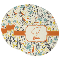 Swirly Floral Round Paper Coasters w/ Name and Initial