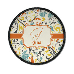 Swirly Floral Iron On Round Patch w/ Name and Initial