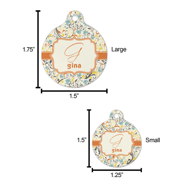 Swirly Floral Round Pet ID Tag - Large - Comparison Scale