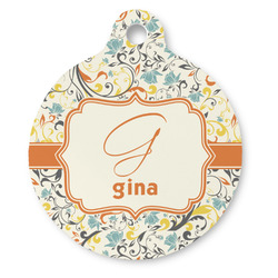Swirly Floral Round Pet ID Tag (Personalized)