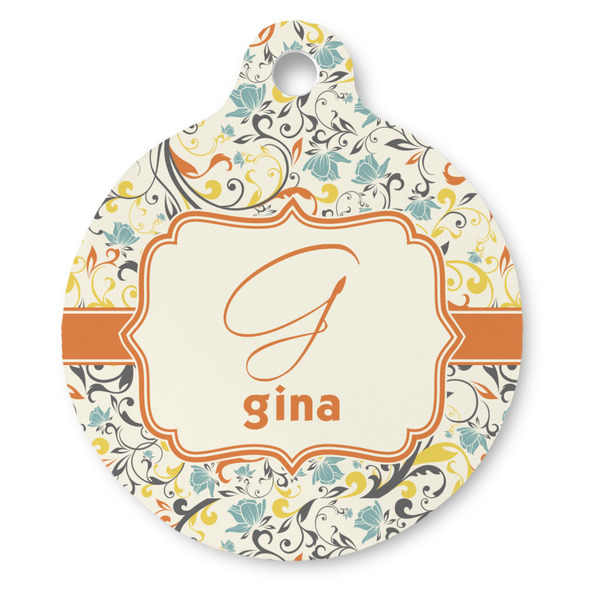 Custom Swirly Floral Round Pet ID Tag (Personalized)