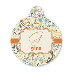 Swirly Floral Round Pet ID Tag - Small (Personalized)