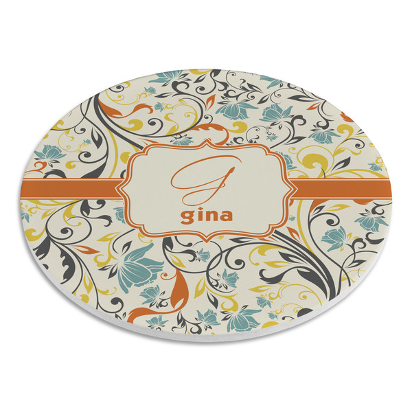 Swirly Floral Round Stone Trivet - Angle View