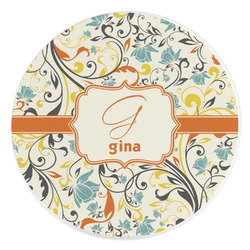 Swirly Floral Round Stone Trivet (Personalized)