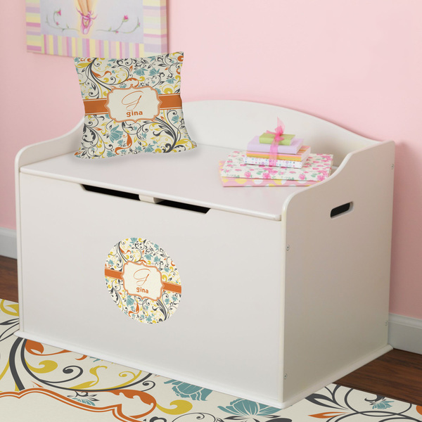 Swirly Floral Round Wall Decal on Toy Chest