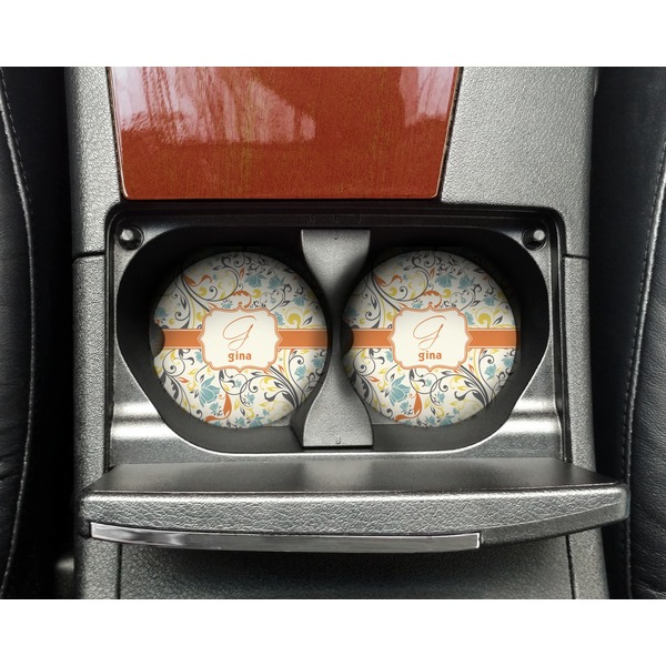 Swirly Floral Sandstone Car Coaster - In Cup Holder