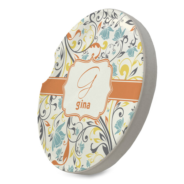 Swirly Floral Sandstone Car Coaster - STANDING ANGLE