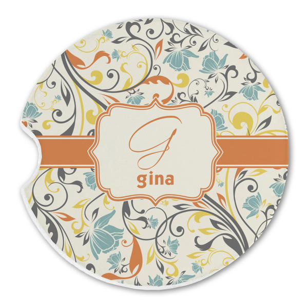 Swirly Floral Sandstone Car Coaster - Single
