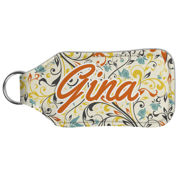 Swirly Floral Sanitizer Holder Keychain - Large (Back)
