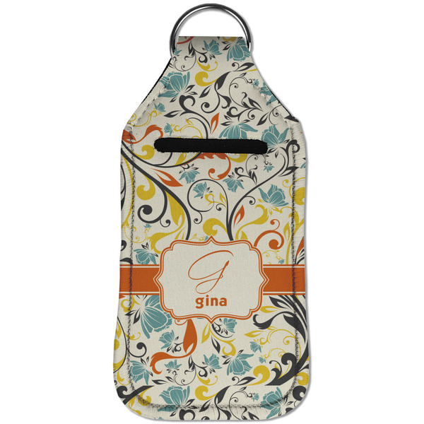 Swirly Floral Sanitizer Holder Keychain - Large (Front)
