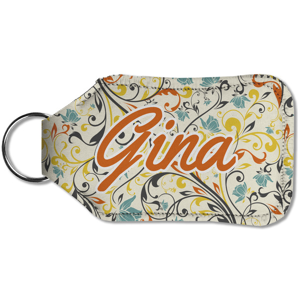 Swirly Floral Sanitizer Holder Keychain - Small (Back)