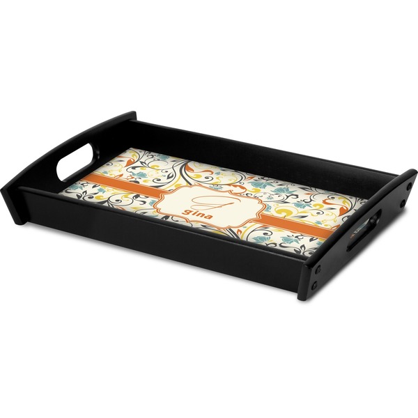 Swirly Floral Serving Tray Black - Corner