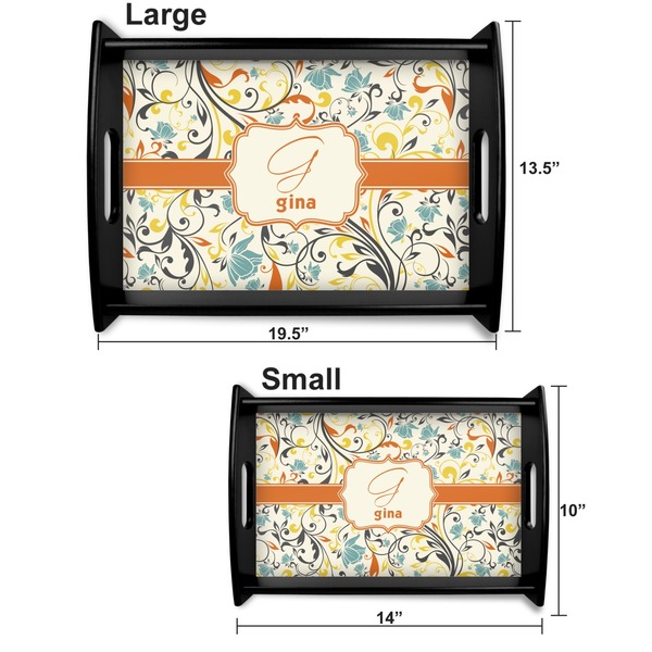 Swirly Floral Serving Tray Black Sizes